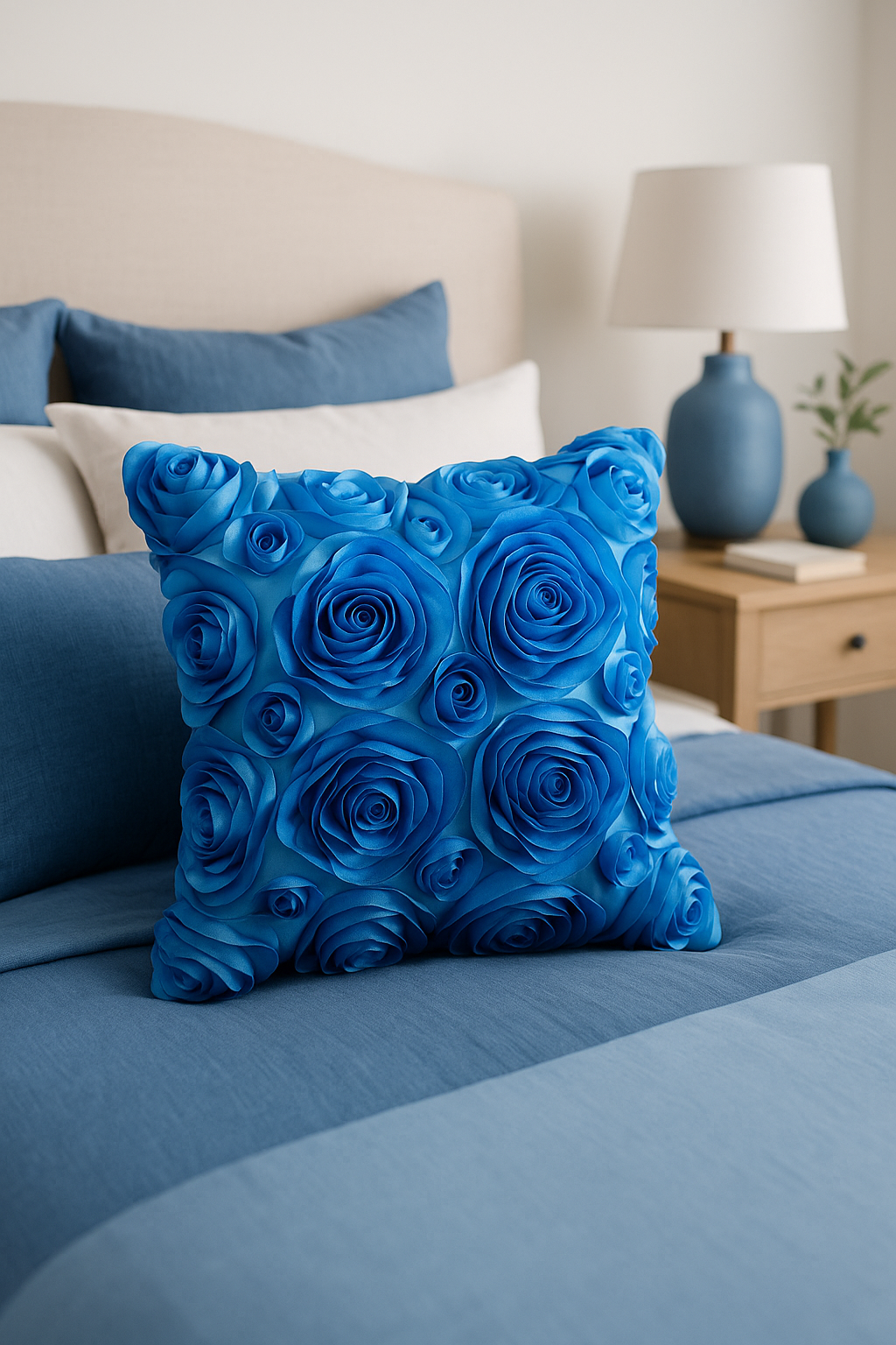 housse de coussin brodée roses 3D pour décoration intérieure