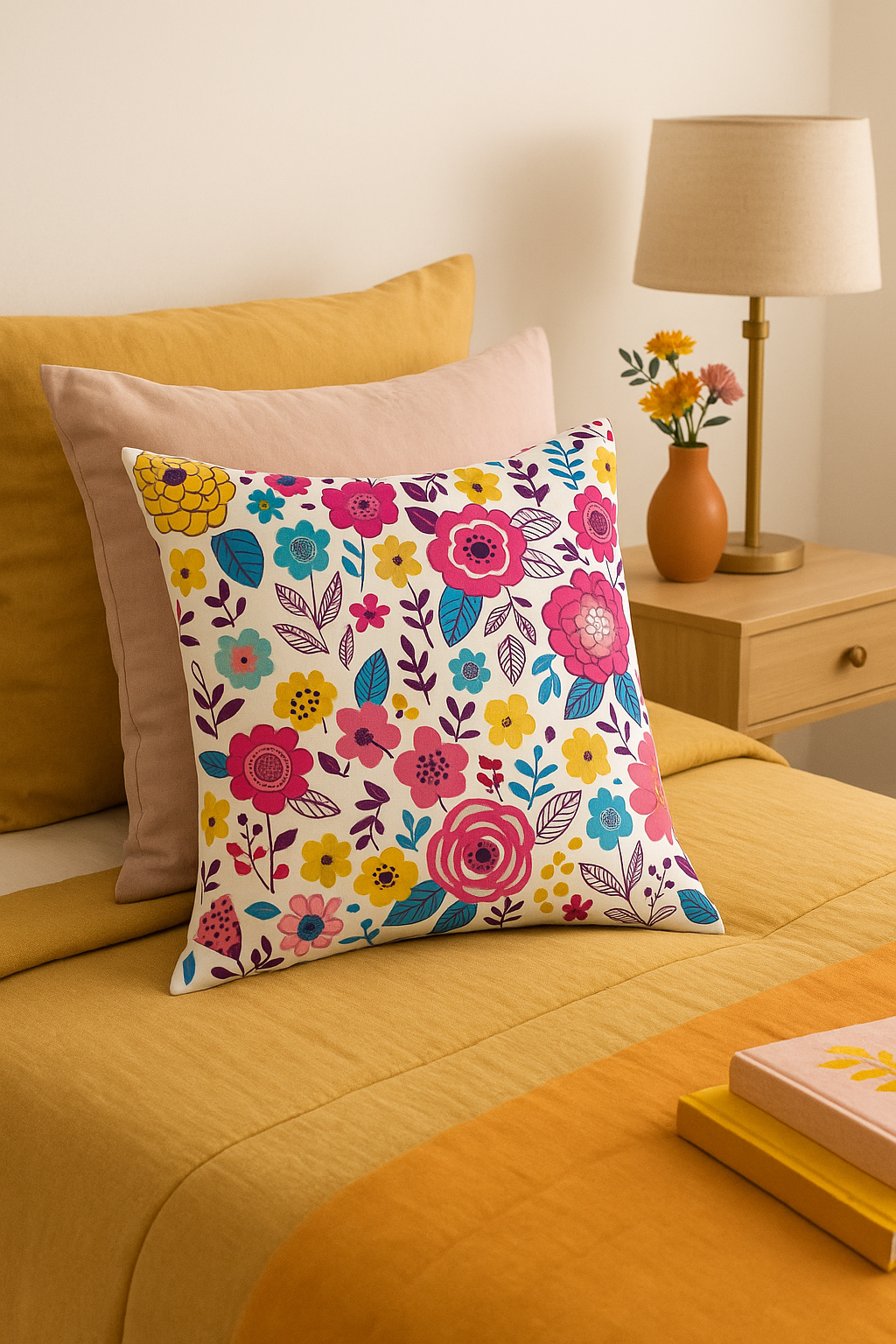 housse de coussin carrée à fleurs aquarelle 45x45 cm