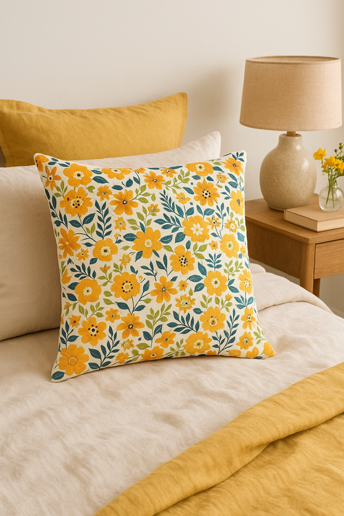 housse de coussin carrée à fleurs aquarelle 45x45 cm