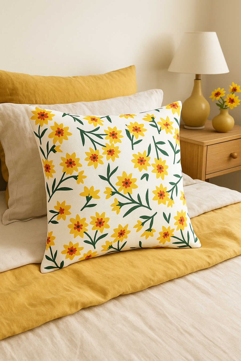 housse de coussin carrée à fleurs aquarelle 45x45 cm - vue 3 sur 2