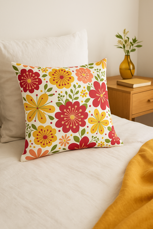housse de coussin carrée fleurs aquarelle 45x45 cm