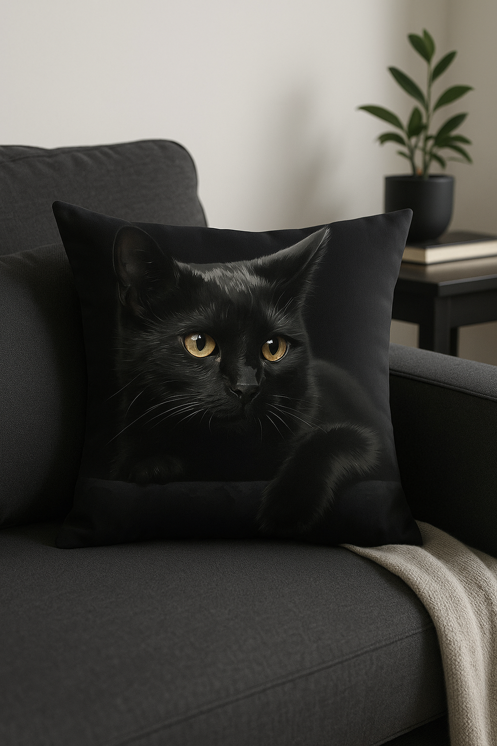 housse de coussin carrée imprimée chat noir décoratif - vue 3 sur 2