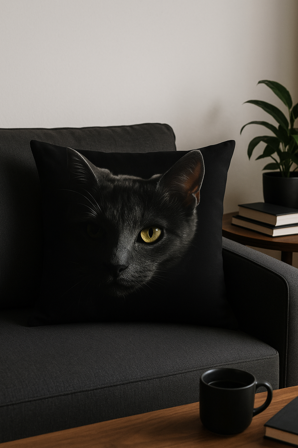 housse de coussin carrée imprimée chat noir décoratif