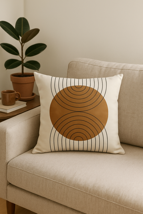 housse de coussin carrée motif géométrique marron élégant et moderne