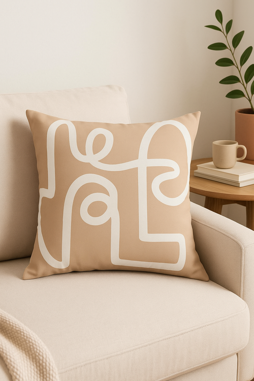 housse de coussin carrée motif géométrique marron élégant et moderne