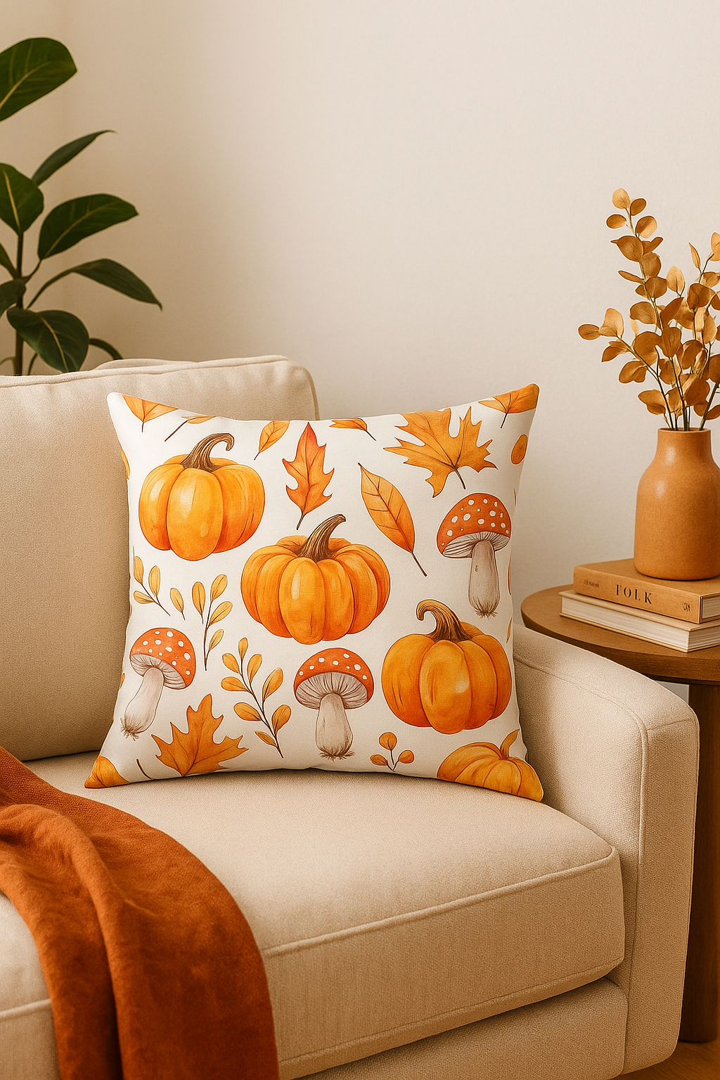 housse de coussin citrouille et feuilles dautomne décorative - vue 3 sur 2