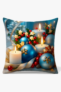 housse de coussin décorative boules de Noël et nœud doré