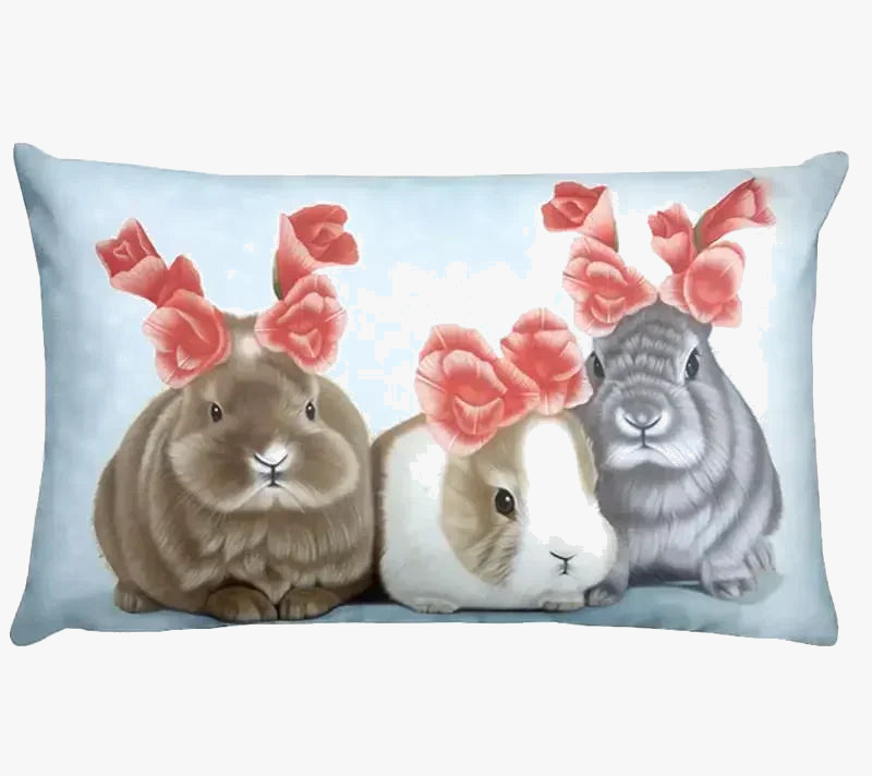 housse de coussin décorative motif petits animaux chiot chat