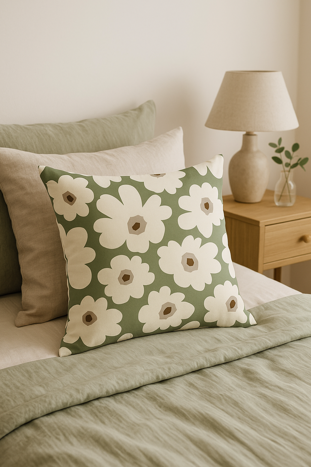 housse de coussin décorative à motif floral vert abstrait