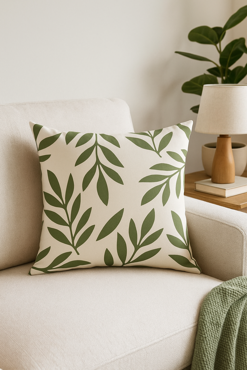 housse de coussin décorative à motifs de feuilles vertes - vue 3 sur 2