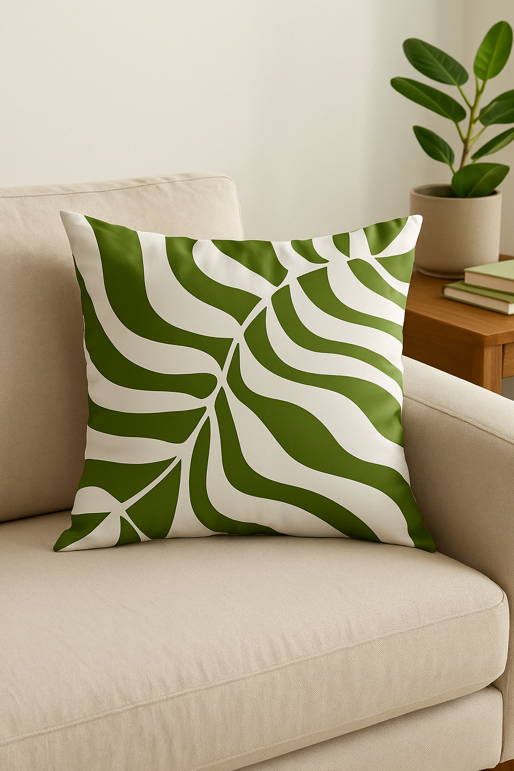 housse de coussin décorative à motifs de feuilles vertes - vue 3 sur 2