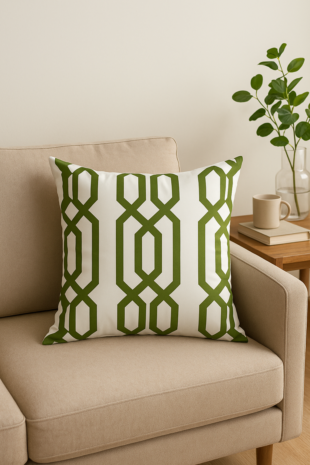 housse de coussin décorative avec motifs de feuilles vertes - vue 3 sur 2