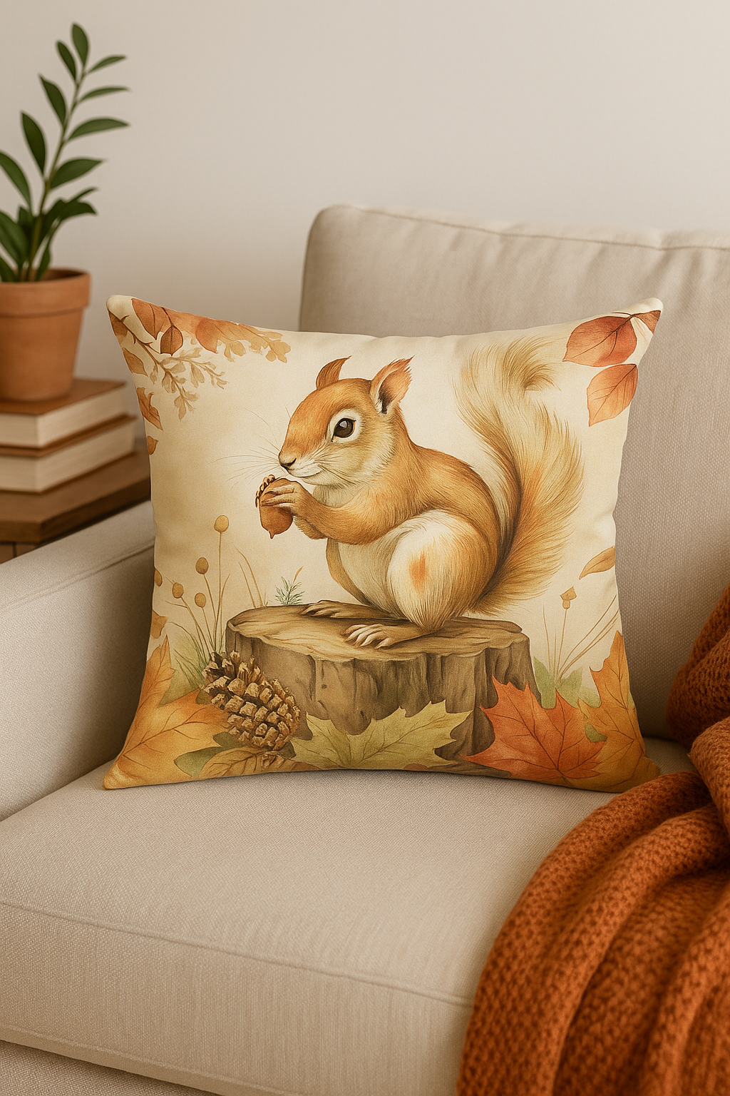housse de coussin décorative écureuil citrouille automne - vue 3 sur 2
