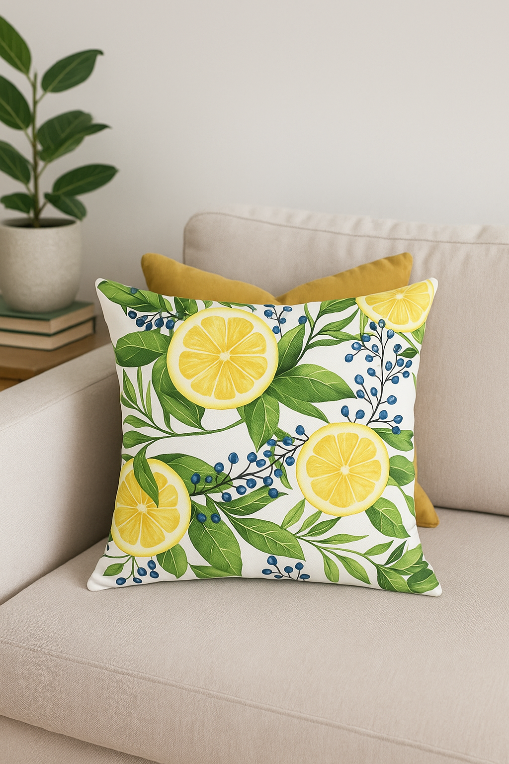 housse de coussin décorative fruits d'été citron orange pastèque fraise