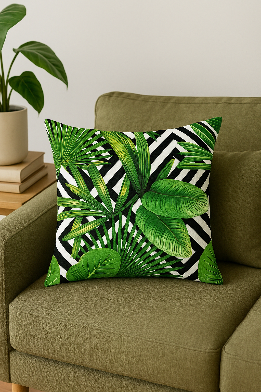 housse de coussin décorative motif cactus et plantes tropicales