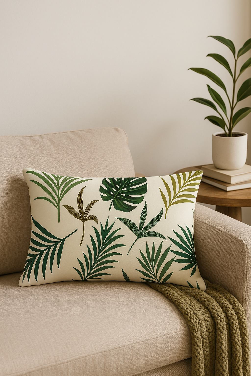 housse de coussin décorative motif feuilles tropicales vertes 30 x 50 cm