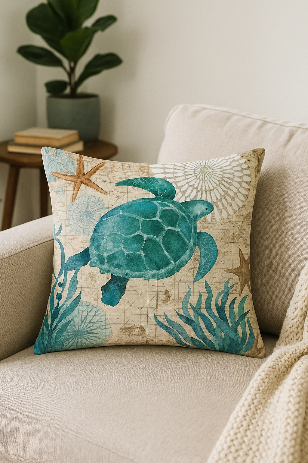 housse de coussin décorative motif tortue marine pour canapé