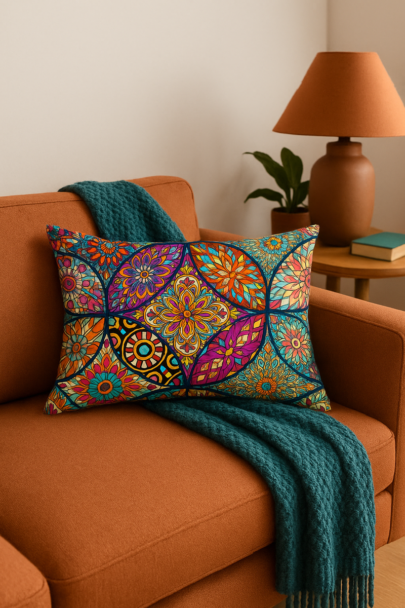 housse de coussin ethnique vintage motif mandala décoratif