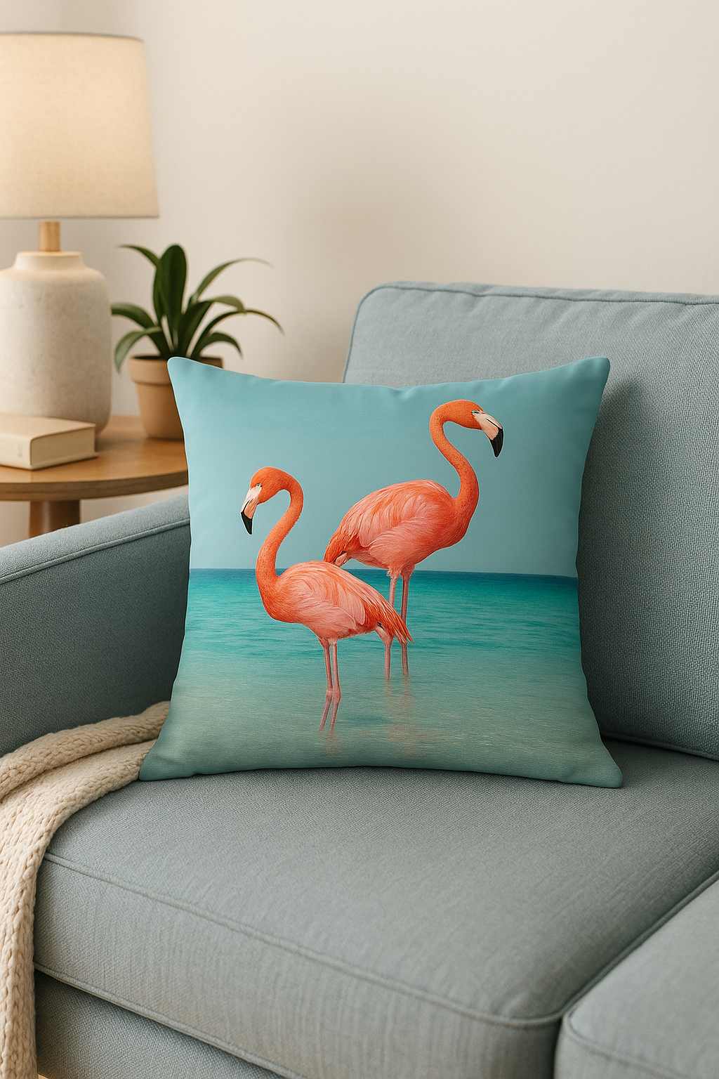housse de coussin flamant rose tropical 45x45 cm décoratif