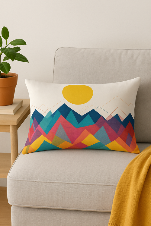 housse de coussin géométrique arc-en-ciel et imprimé végétal