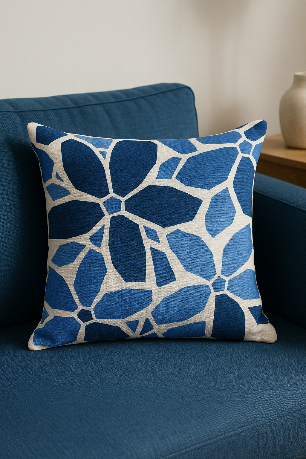 housse de coussin géométrique bleu foncé pour décoration intérieure
