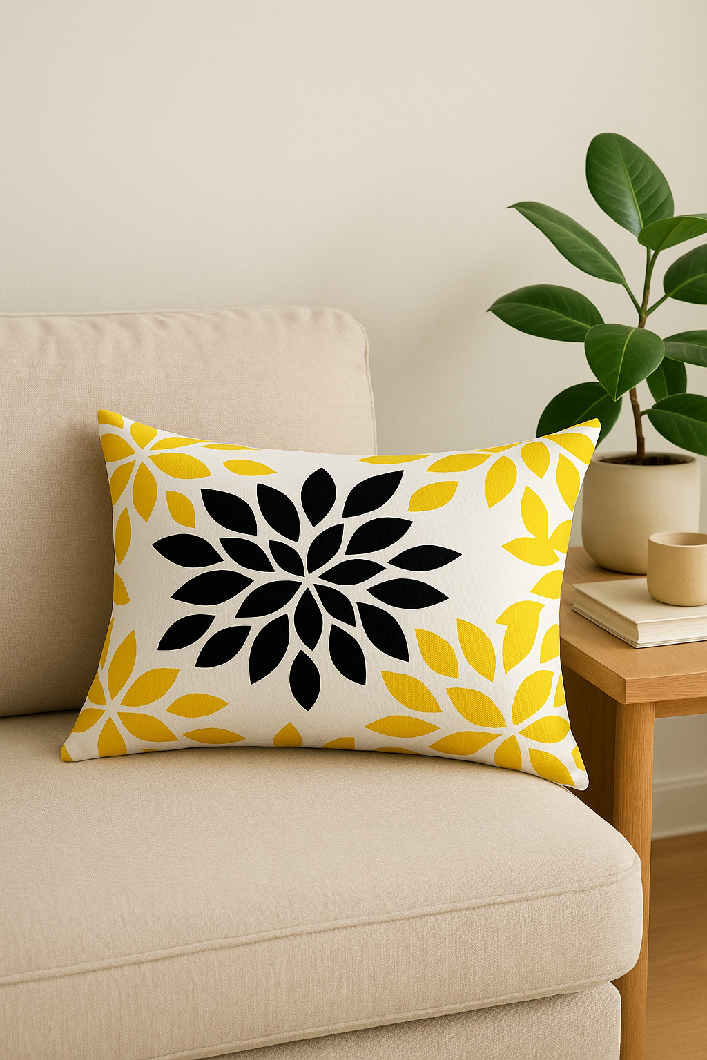 housse de coussin géométrique jaune pour décoration intérieure - vue 3 sur 2