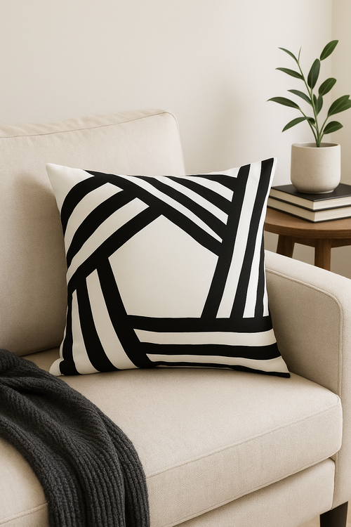 housse de coussin géométrique noir et blanc design moderne