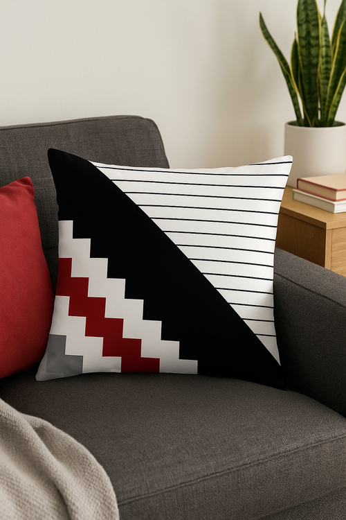 housse de coussin géométrique noir et rouge moderne