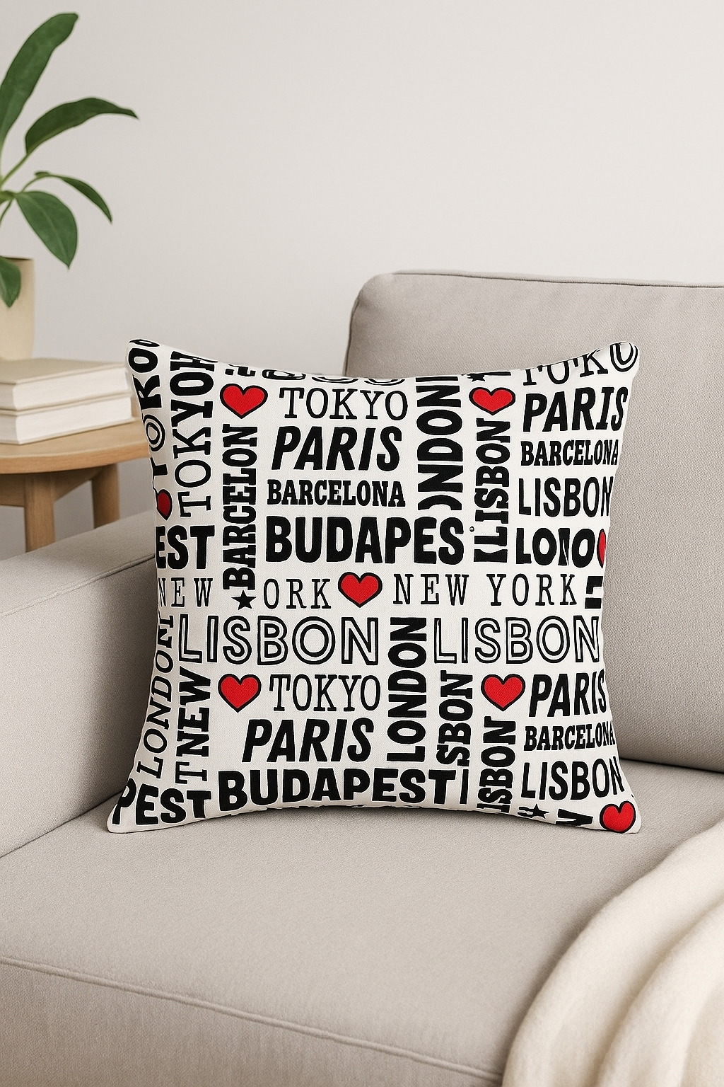 housse de coussin géométrique noire et rouge design moderne - vue 3 sur 2