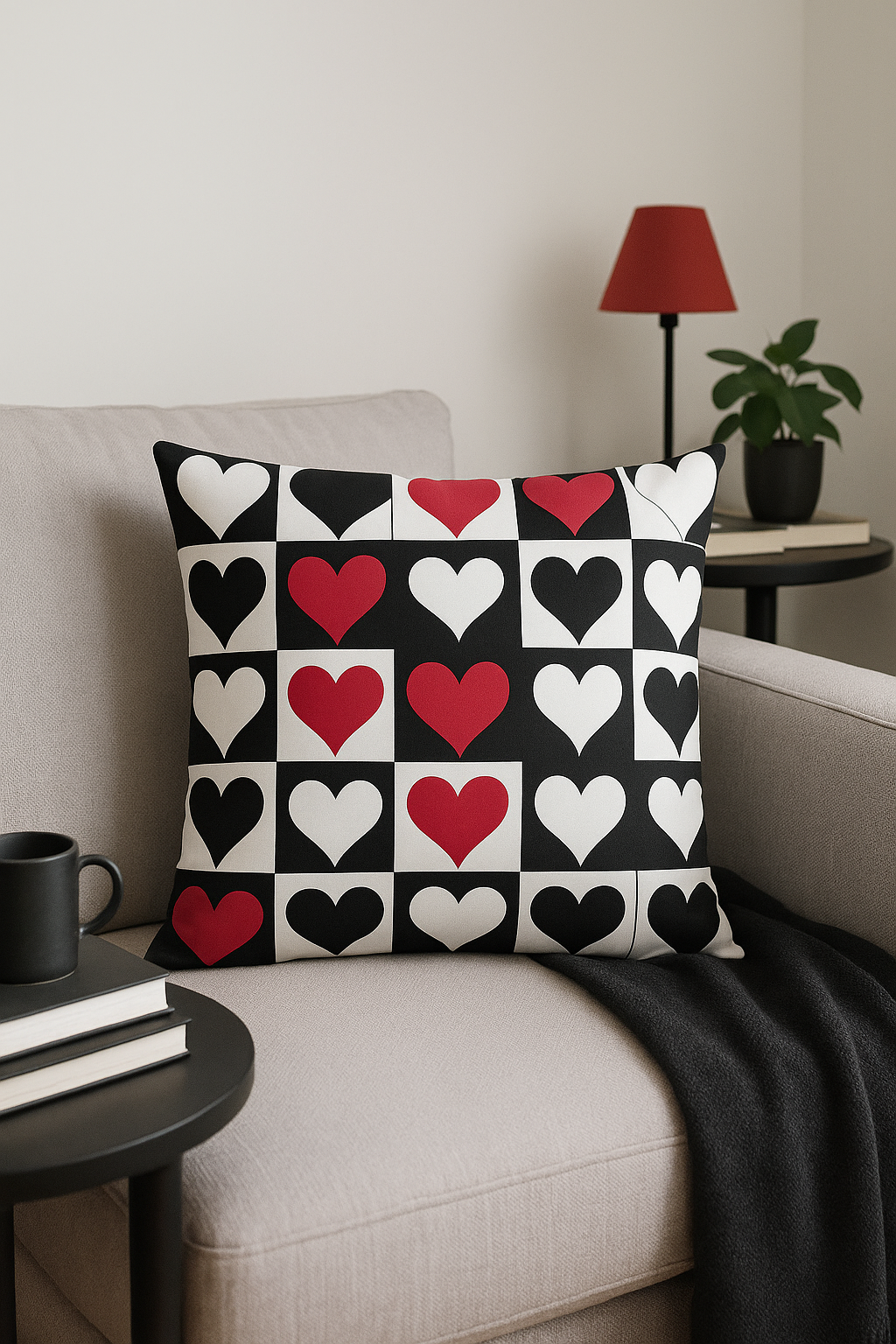 housse de coussin géométrique noire et rouge tendance