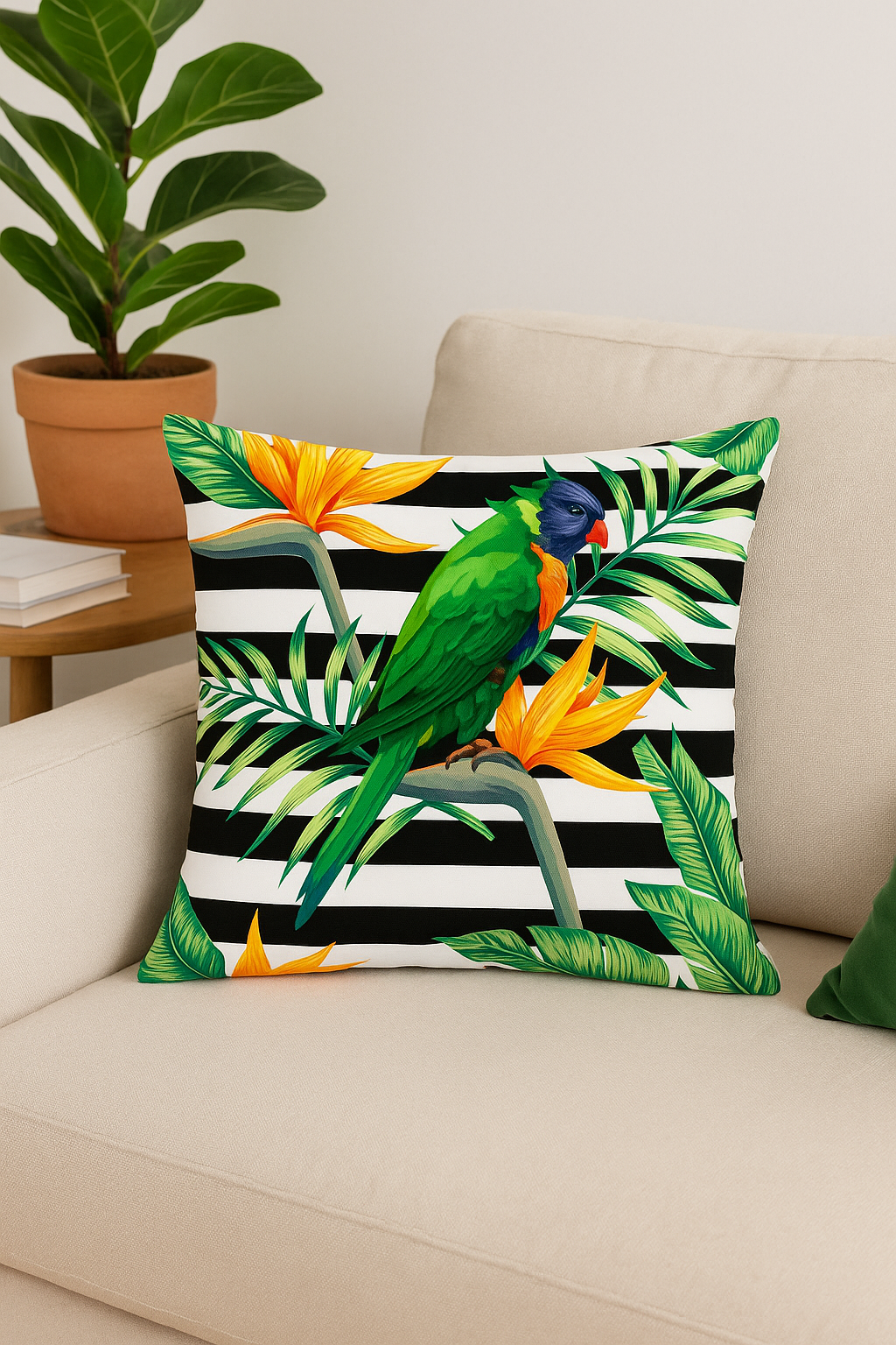 housse de coussin imprimée motif perroquet tropical pour canapé