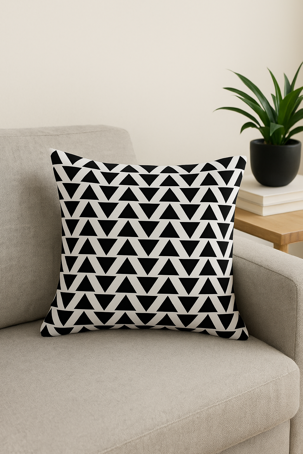 housse de coussin moderne noir et blanc motif géométrique décoratif