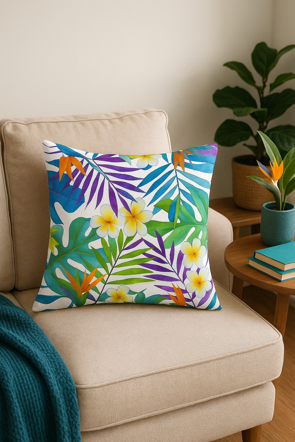 housse de coussin motif tropical pour un canapé élégant