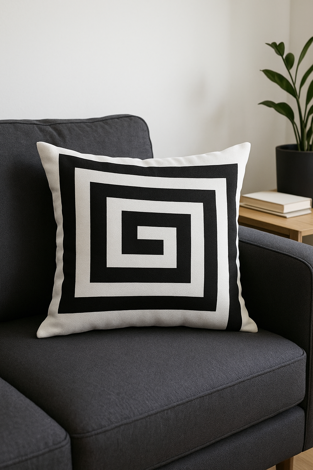 housse de coussin noire et blanche géométrique à lignes ondulées