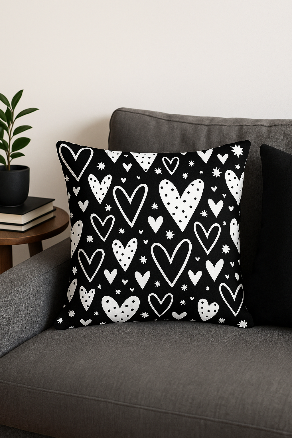 housse de coussin noire et blanche géométrique moderne et épurée