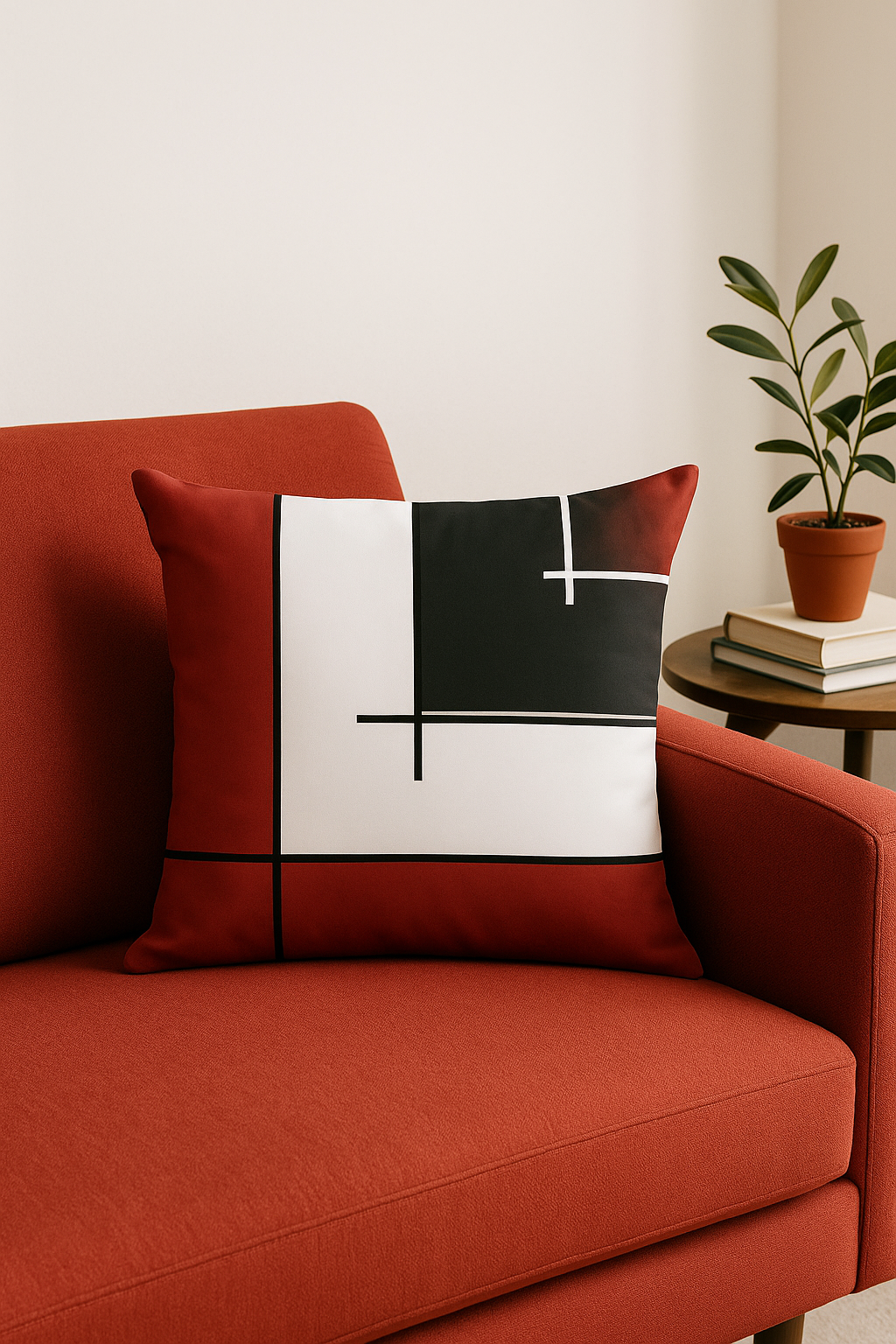 housse de coussin noire et rouge motif géométrique élégant