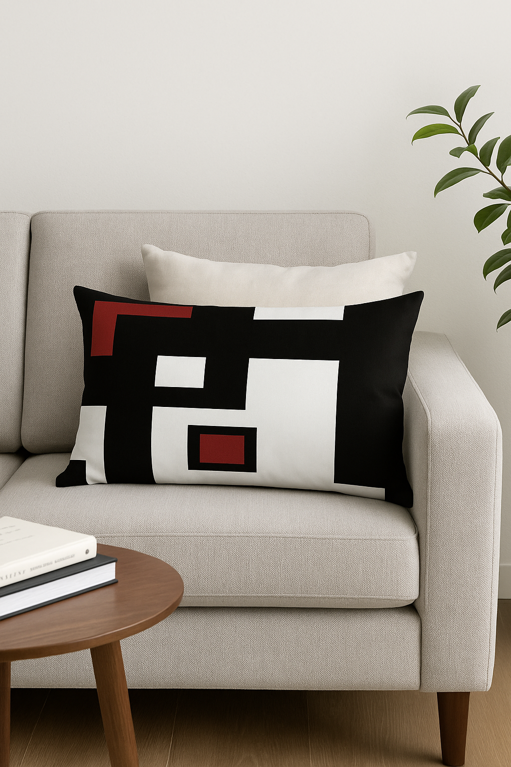 housse de coussin rectangulaire géométrique jaune et rouge 30x50 cm