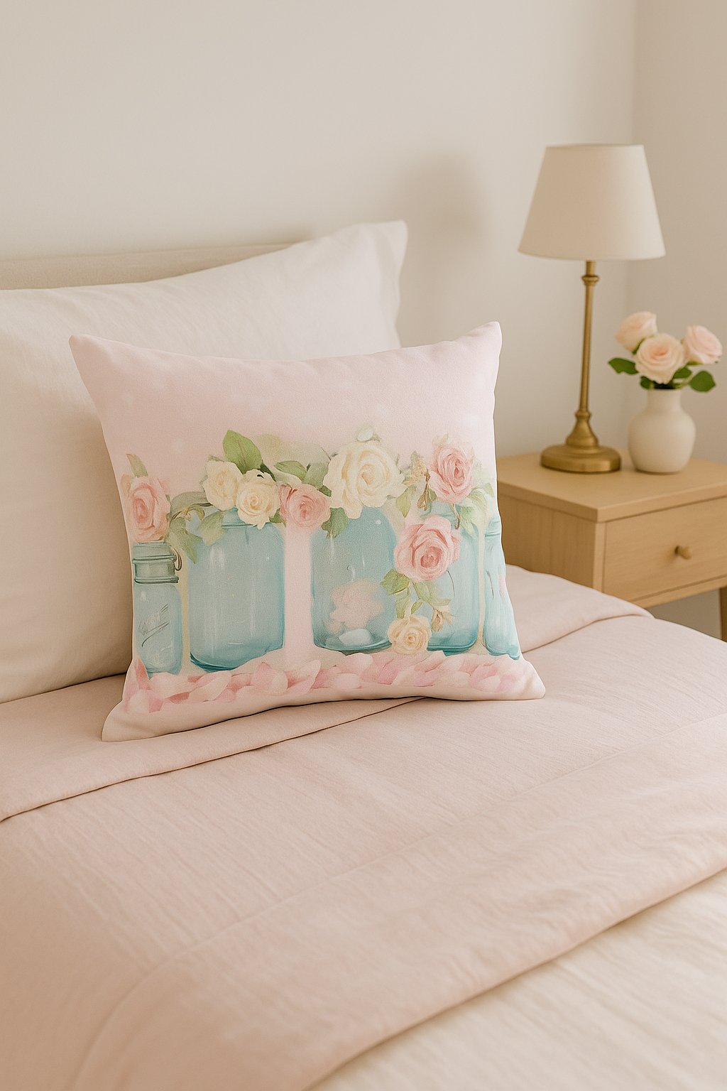 housse de coussin rose motif nordique pour décoration élégante
