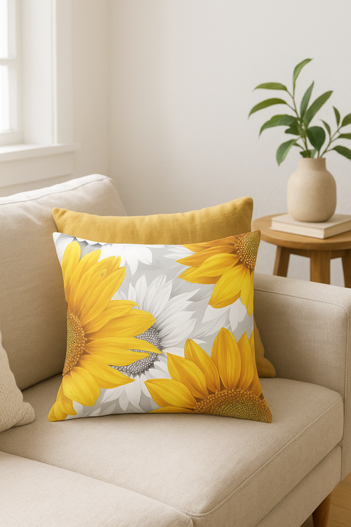 housse de coussin tournesol décorative pour été et intérieur