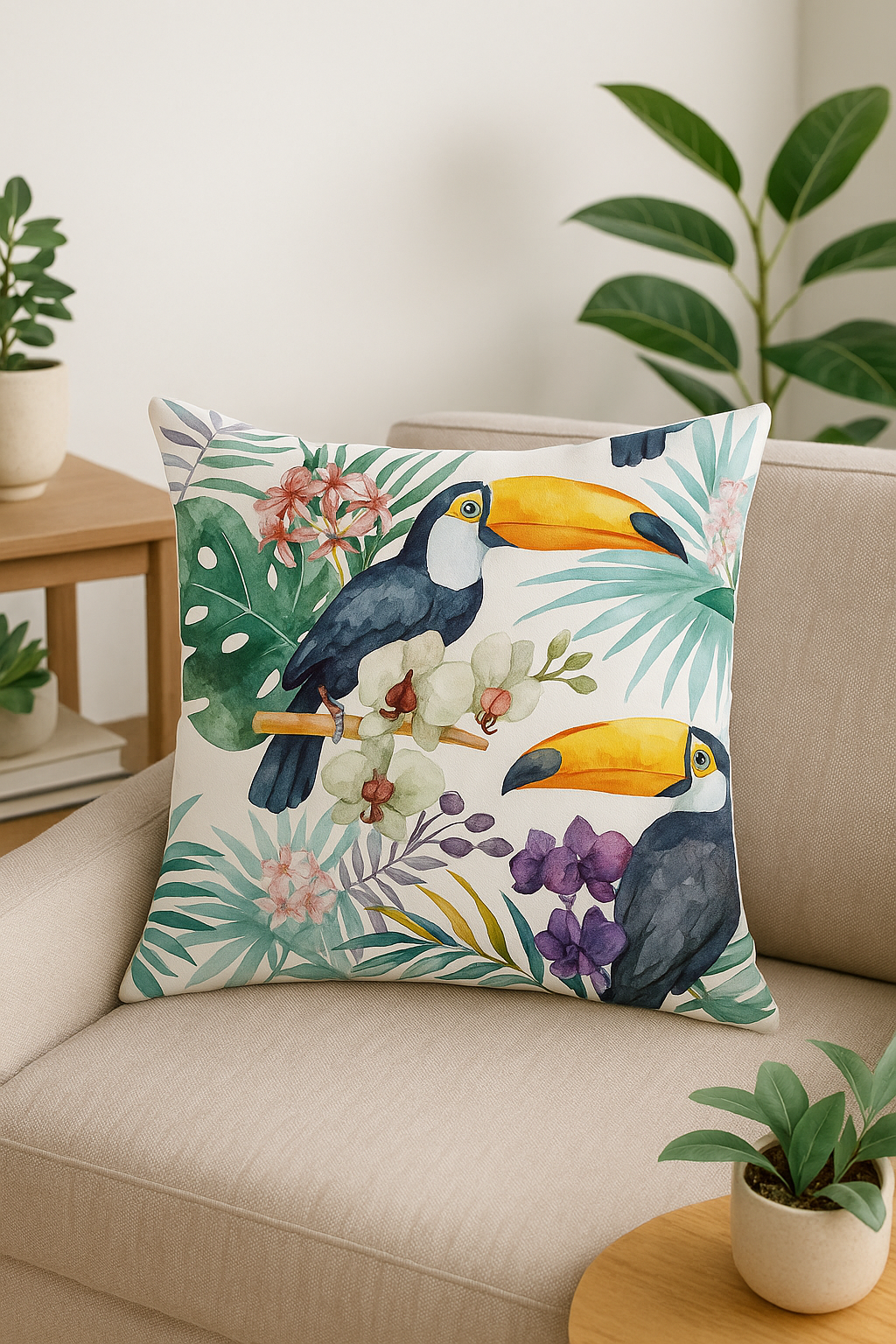housse de coussin tropical avec motif perroquet coloré