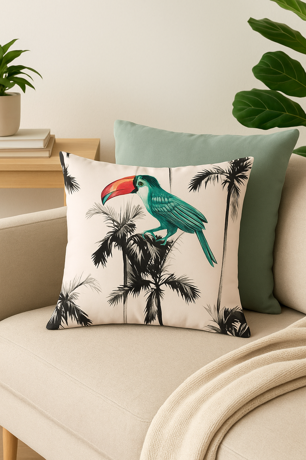 housse de coussin tropical motif perroquet pour canapé