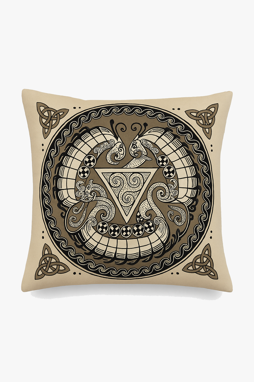 housse de coussin viking amulet motif géométrique noir et blanc