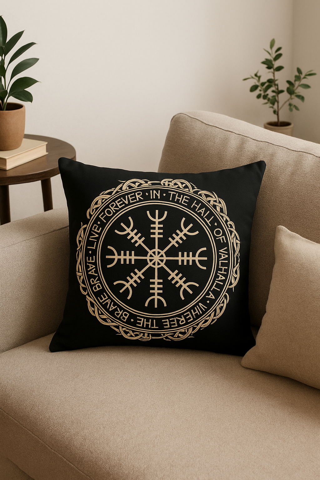 housse de coussin viking amulet motif géométrique noir et blanc