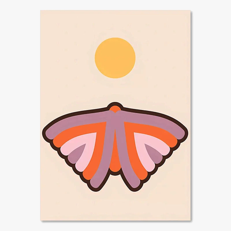 impressions d'art rétro coucher de soleil fleurs papillon décor mural boho
