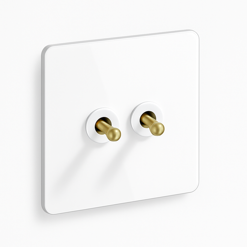 Interrupteur double 2 voies en acier blanc mat et doré bords arrondis