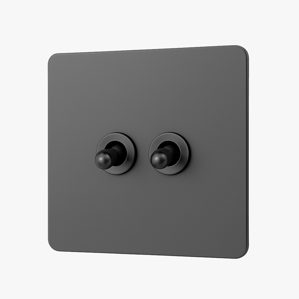 Interrupteur double 2 voies en acier gris foncé brossé bords arrondis