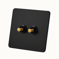 Interrupteur double 2 voies en acier noir mat et doré bords arrondis