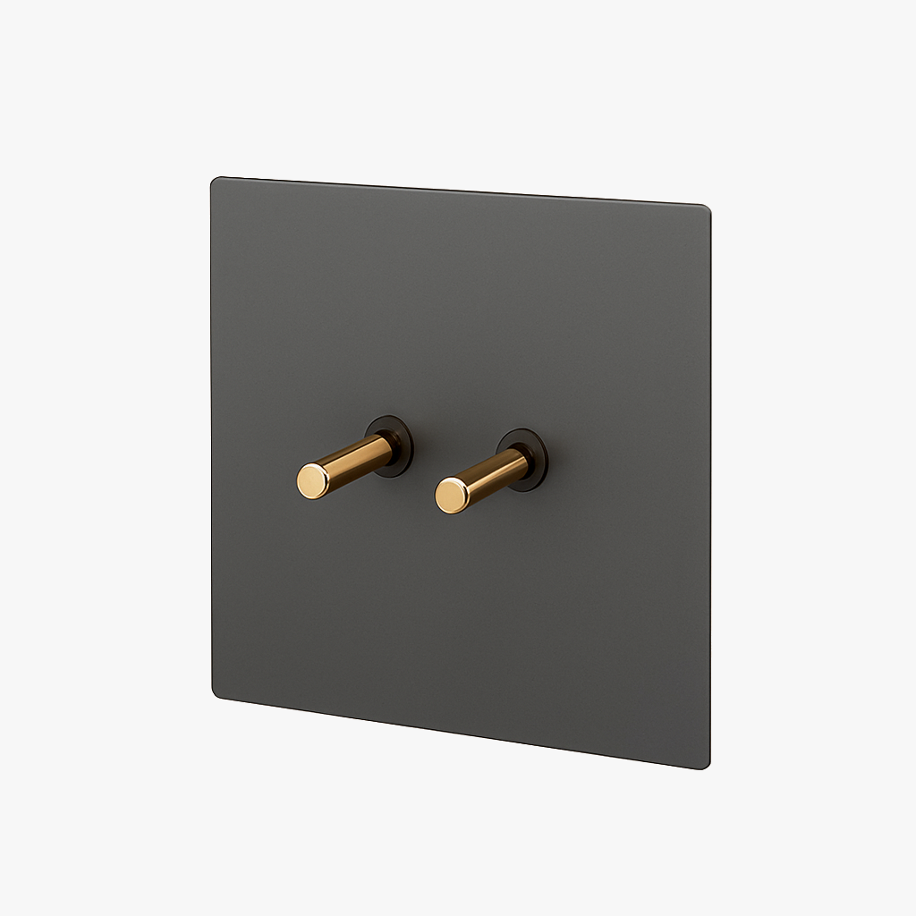 Interrupteur double 2 voies switch en acier gris brossé et doré