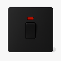 Interrupteur simple 1 voie avec LED 20A en acier noir mat bords arrondis