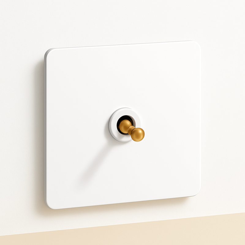 Interrupteur simple 1 voie en acier blanc mat et doré bords arrondis